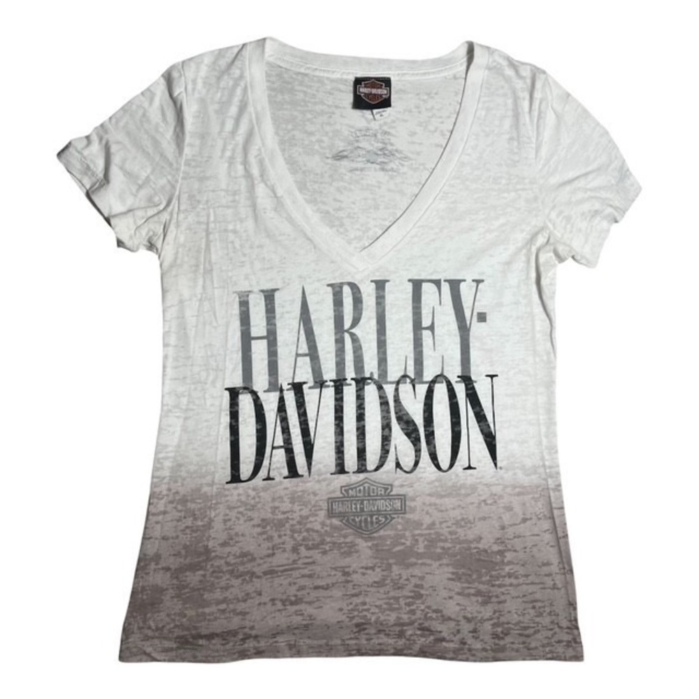 Harley-Davidson Women's Sz XL Kansas City, Mo Burnout Ombre V-Neck Shirt-1983